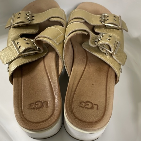 UGG Gently used Gold /white platform slides - Picture 2 of 7